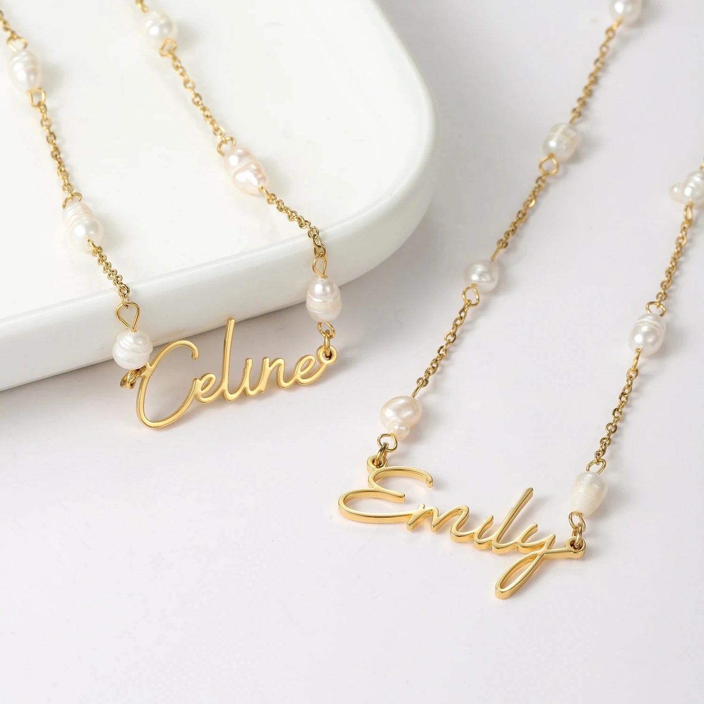 Custom Pearl Tag Necklace