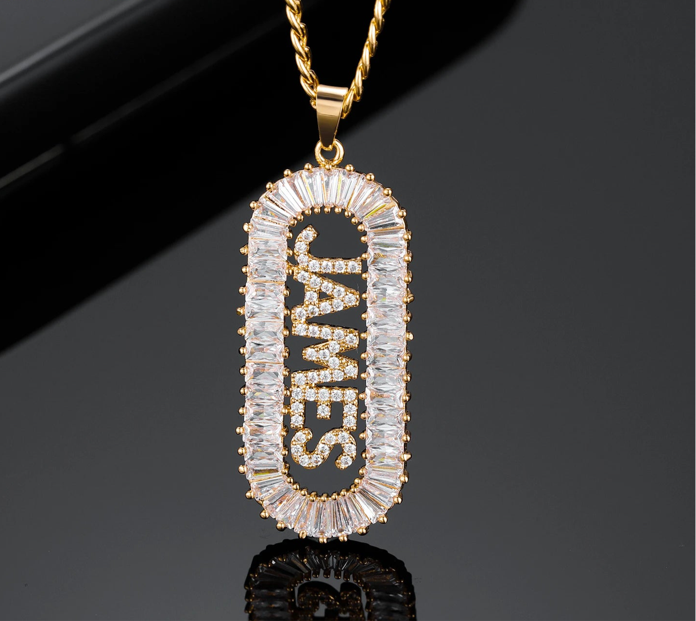 Custom Ice Baguette Name Necklace
