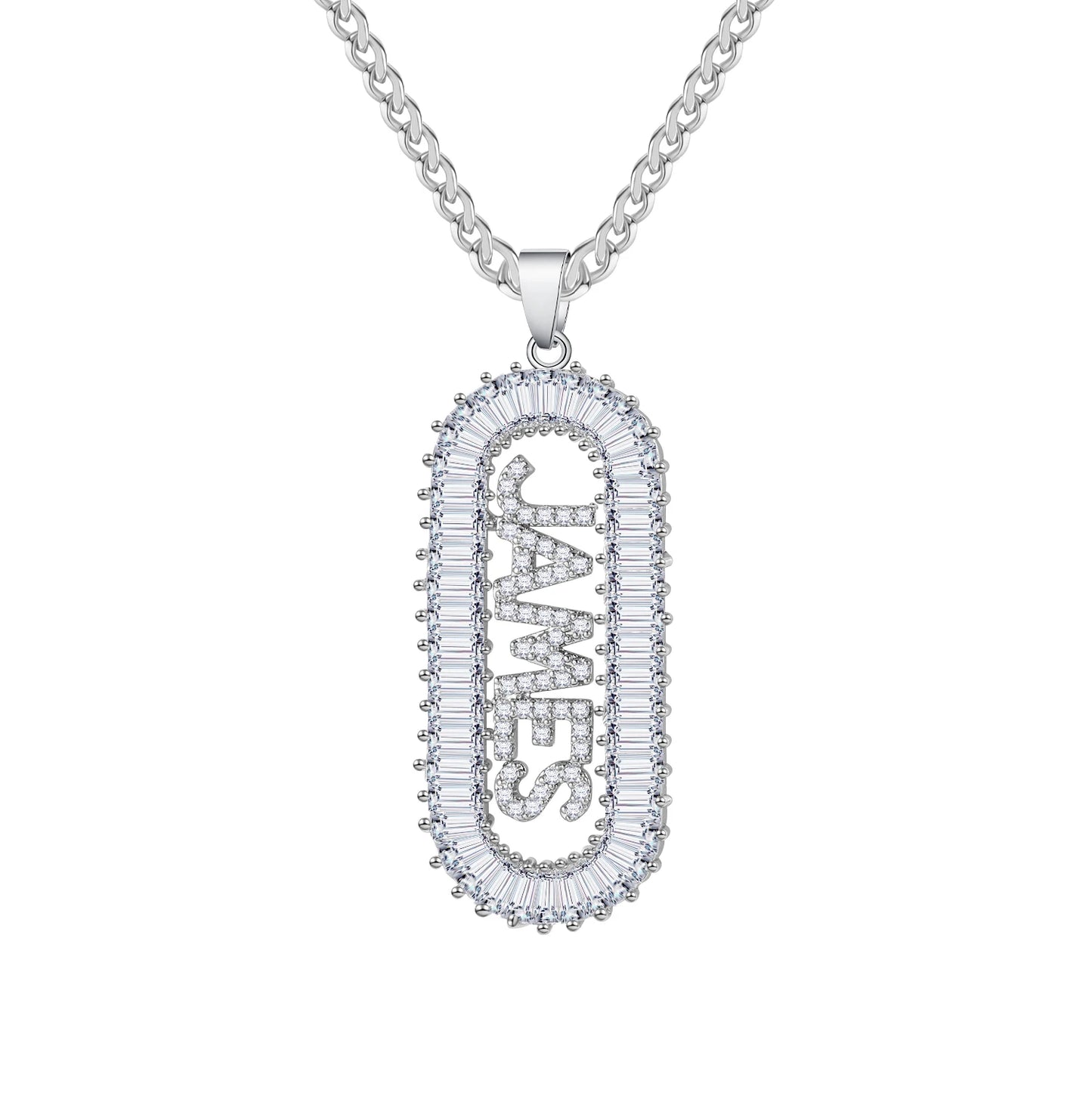 Custom Ice Baguette Name Necklace