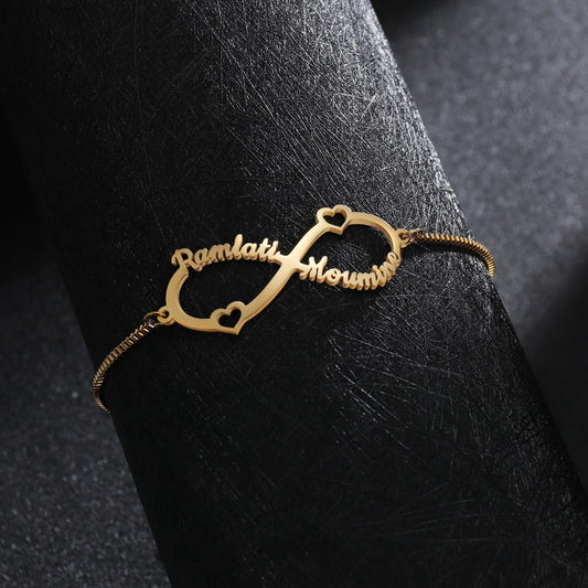 Custom Infinity Name Bracelet with Hearts