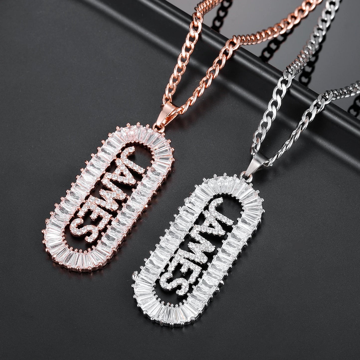 Custom Ice Baguette Name Necklace