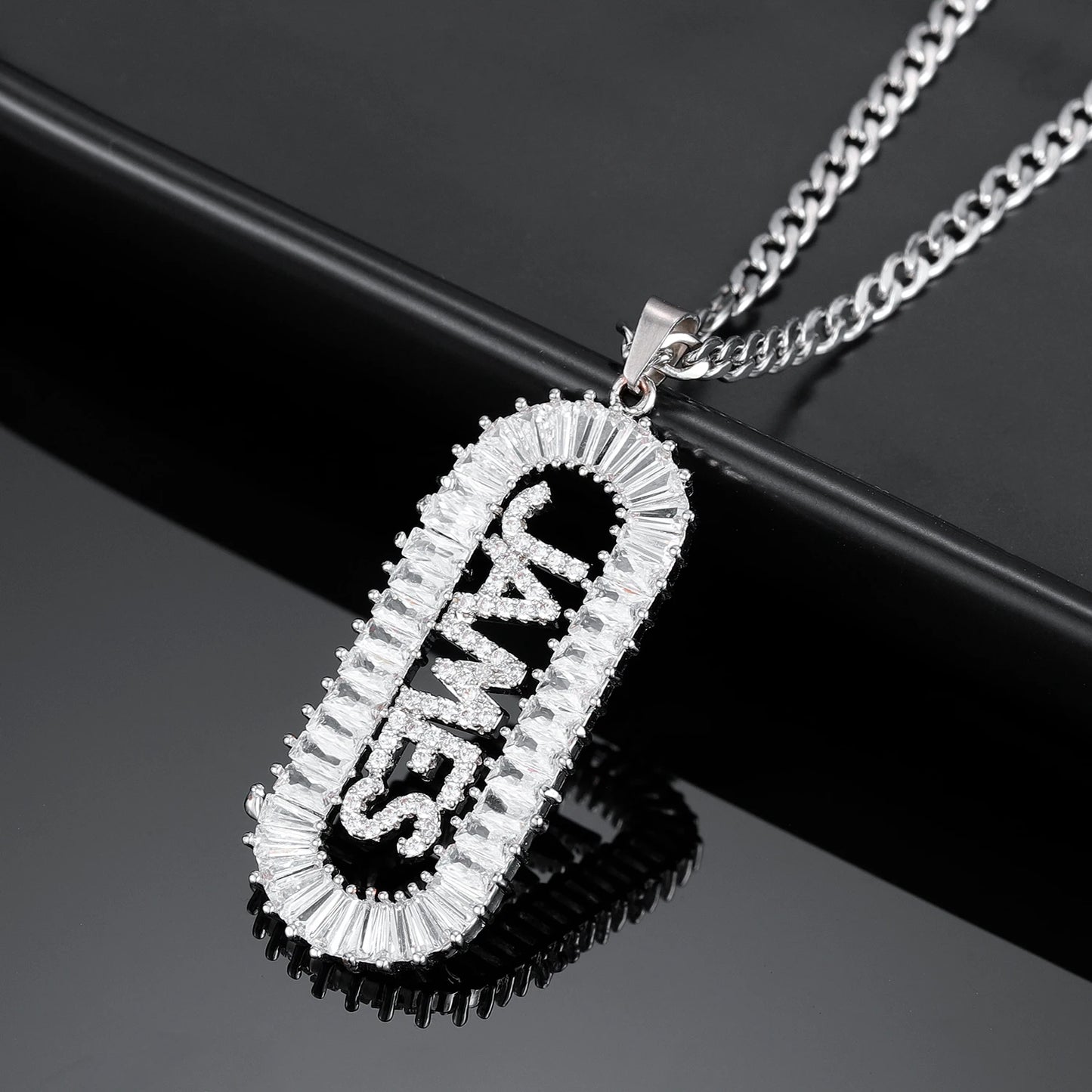 Custom Ice Baguette Name Necklace