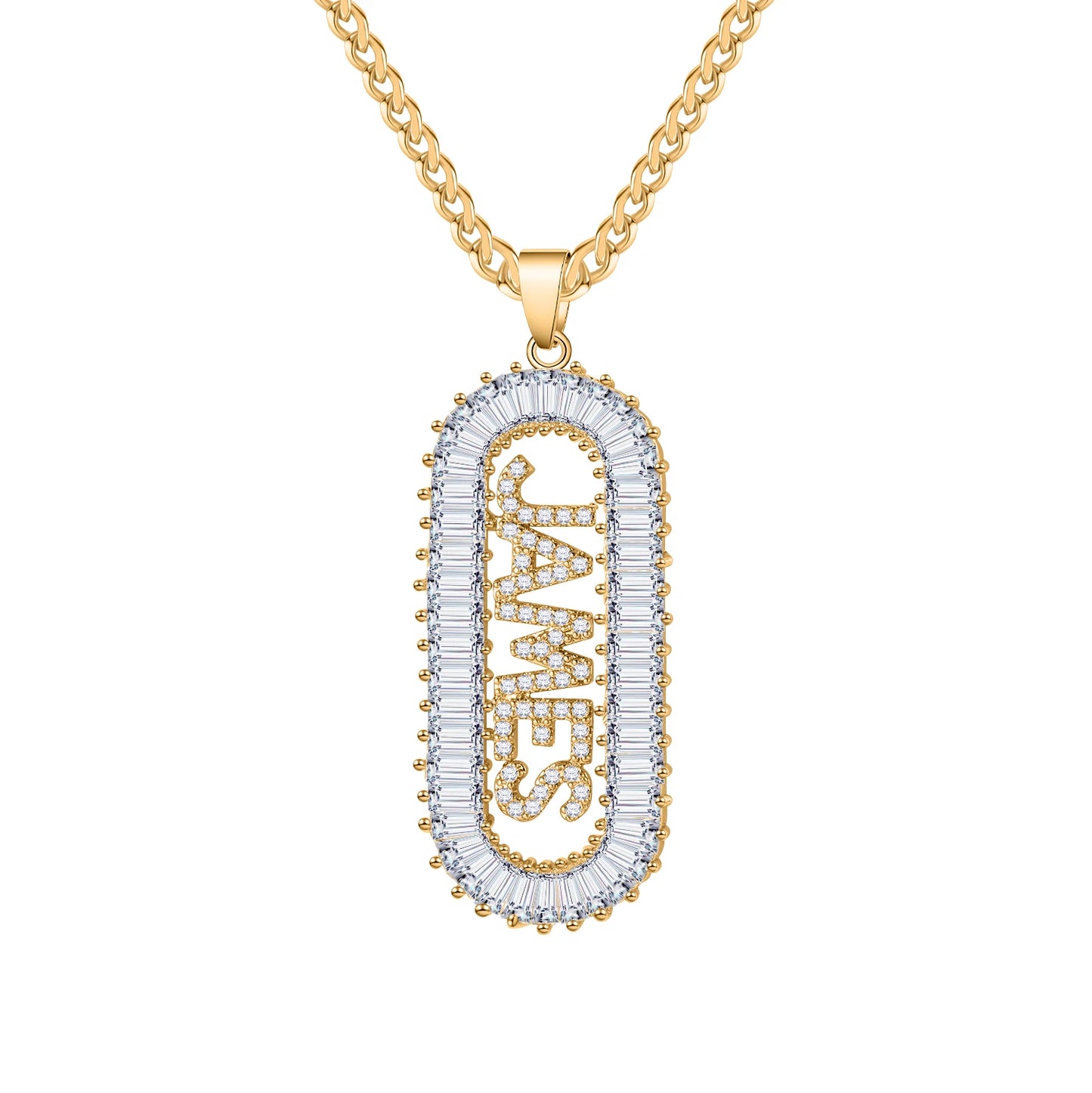 Custom Ice Baguette Name Necklace