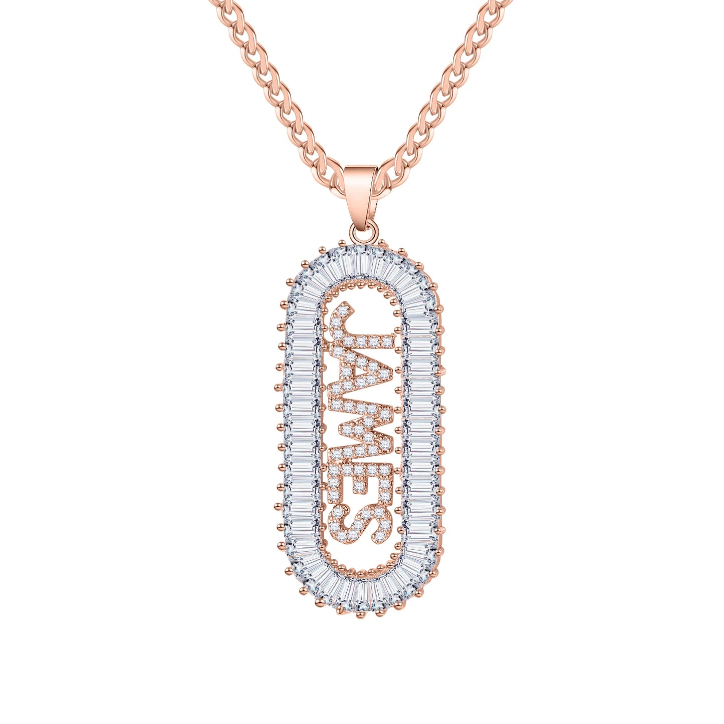Custom Ice Baguette Name Necklace