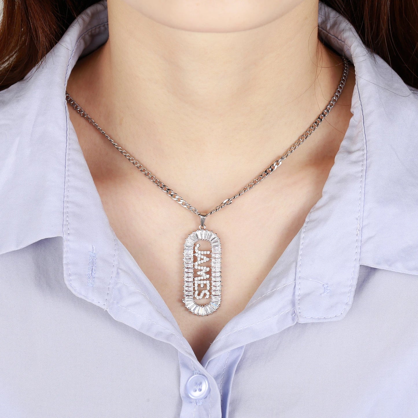 Custom Ice Baguette Name Necklace