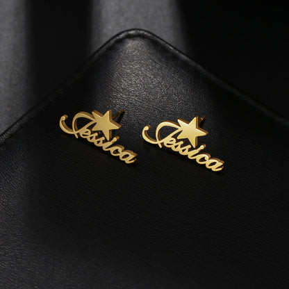 Custom Star Name Stud Earrings