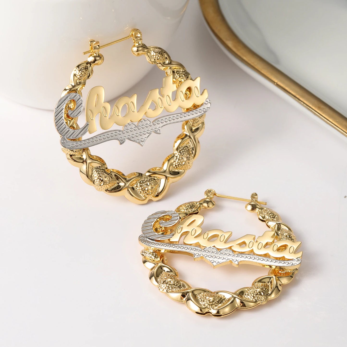 Custom Luxe Twist Name Hoops