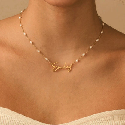 Custom Pearl Tag Necklace