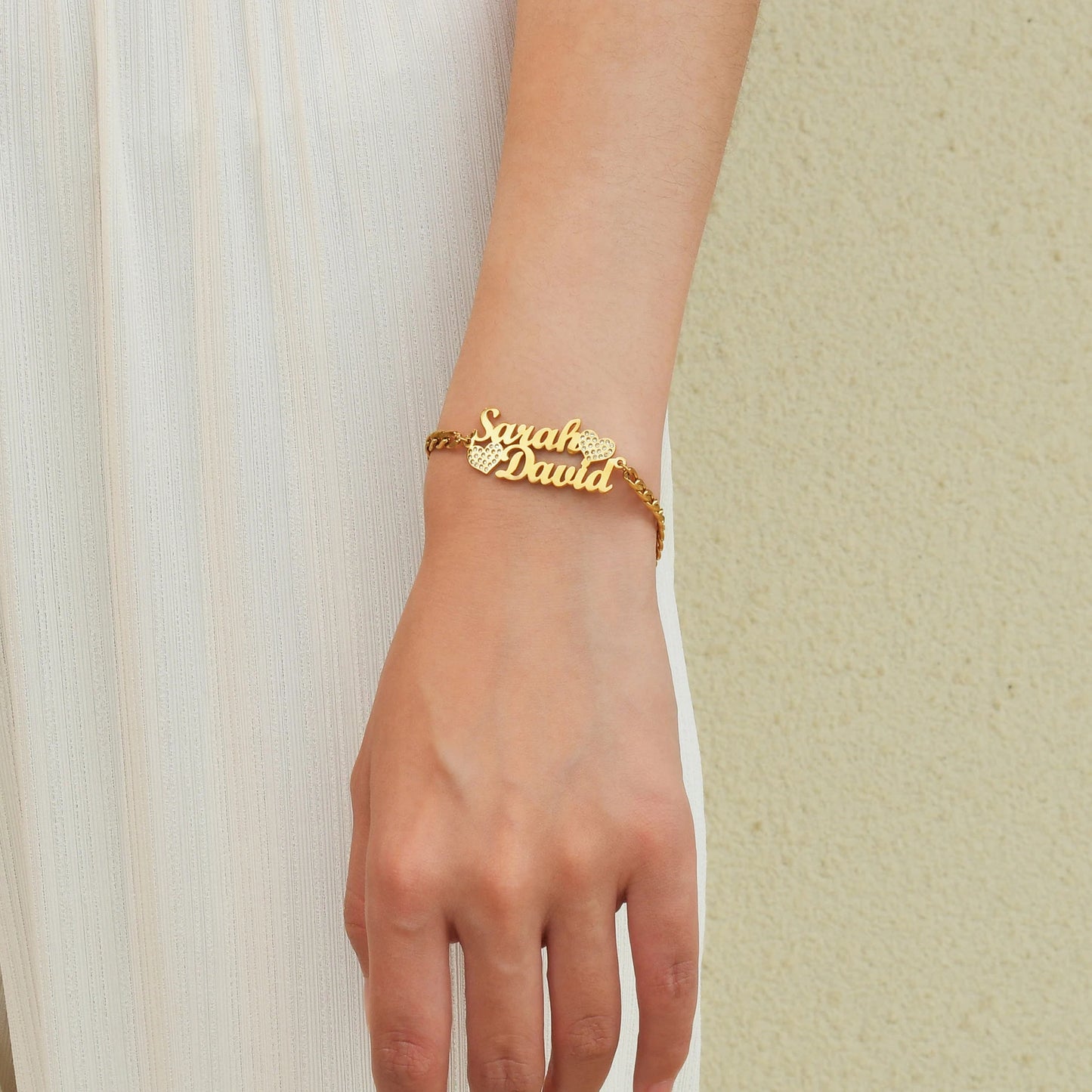 Double Name Diamond Heart Bracelet