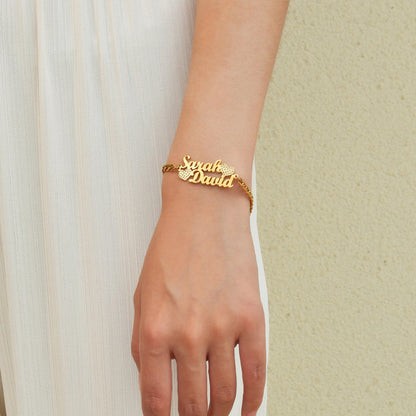 Double Name Diamond Heart Bracelet