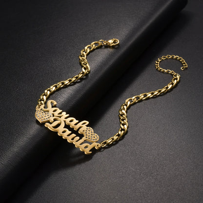 Double Name Diamond Heart Bracelet