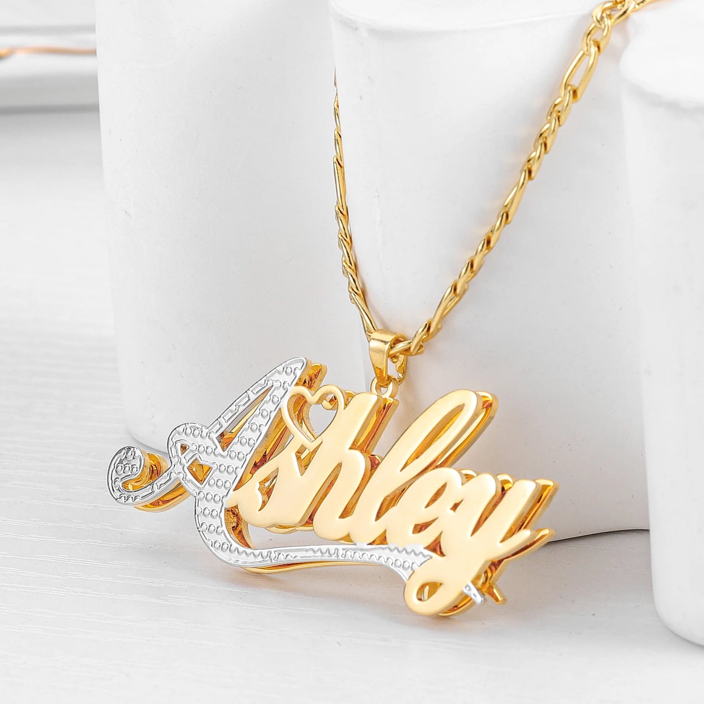 Two-Tone Heart Name Necklace