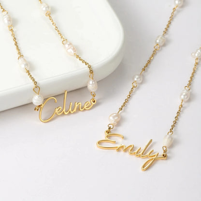 Custom Pearl Tag Necklace
