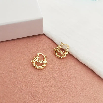 Twisted Rope Custom Name Hoop Earrings