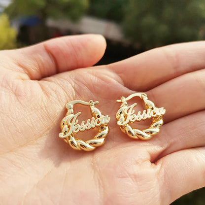 Twisted Rope Custom Name Hoop Earrings