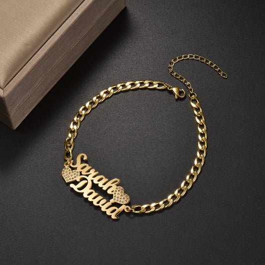 Double Name Diamond Heart Bracelet