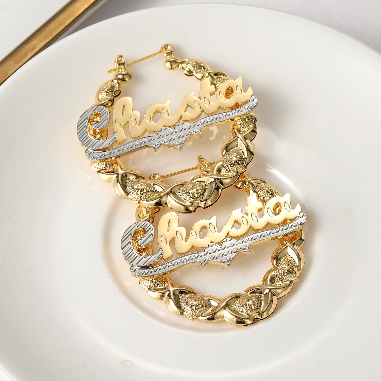 Custom Luxe Twist Name Hoops