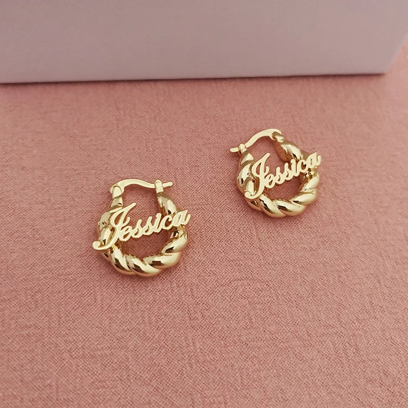 Twisted Rope Custom Name Hoop Earrings