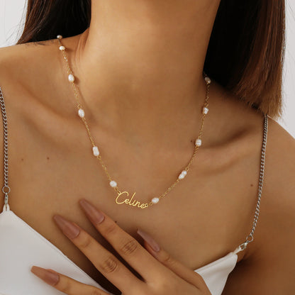 Custom Pearl Tag Necklace