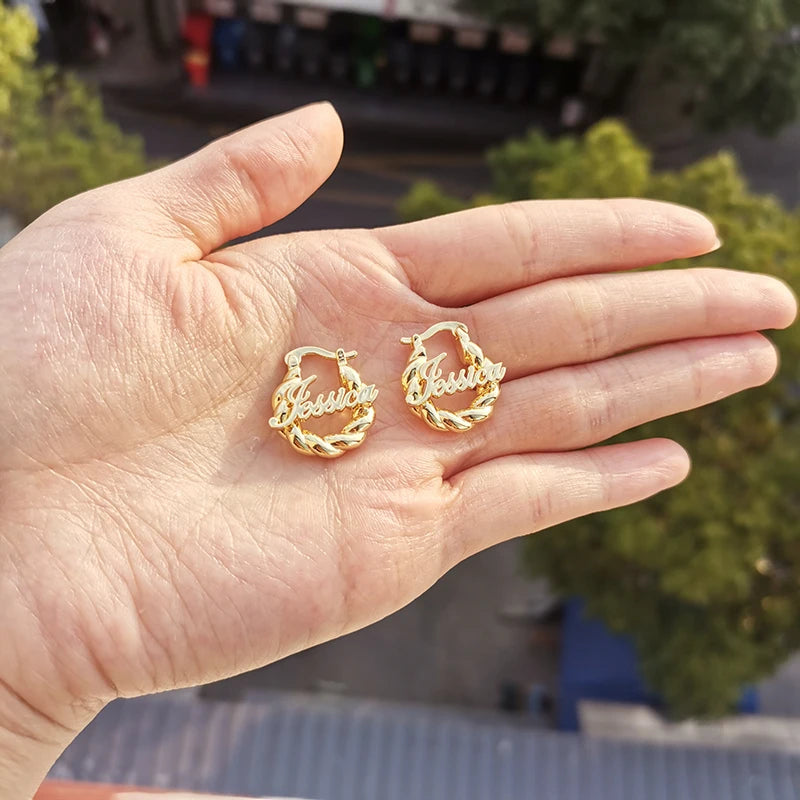 Twisted Rope Custom Name Hoop Earrings