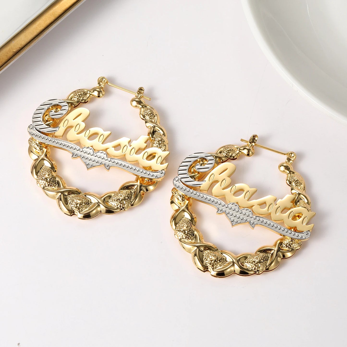 Custom Luxe Twist Name Hoops